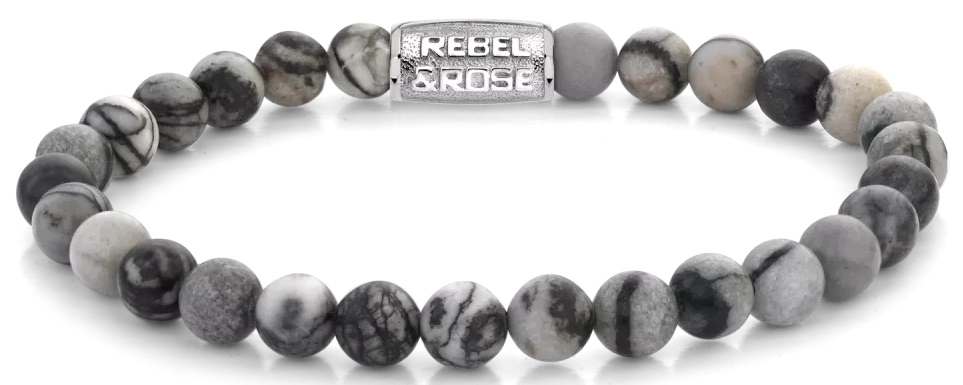 Bracelet made of 6mm agate gemstones with stainless steel clasp - Rebel&Rose Model: RR-60140-S-L