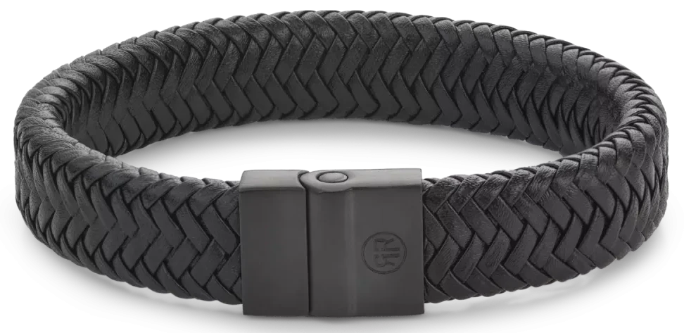 Bracelet made of 15mm thick black leather with black stainless steel clasp - Rebel&Rose Model: RR-M0033-B-L