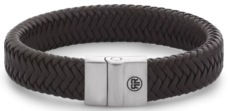 Bracelet made of 15mm thick, dark brown leather with stainless steel clasp - Rebel&Rose Model: RR-M0034-S-M