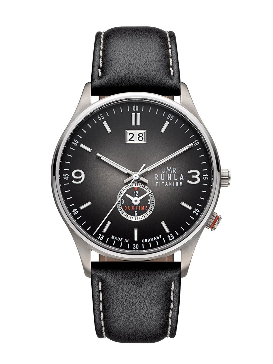 UMR Ruhla RUHLA-Classic RCL17081 Armbanduhr Grau • Titangehäuse mattiert • Big Date und 2. Zeitzone