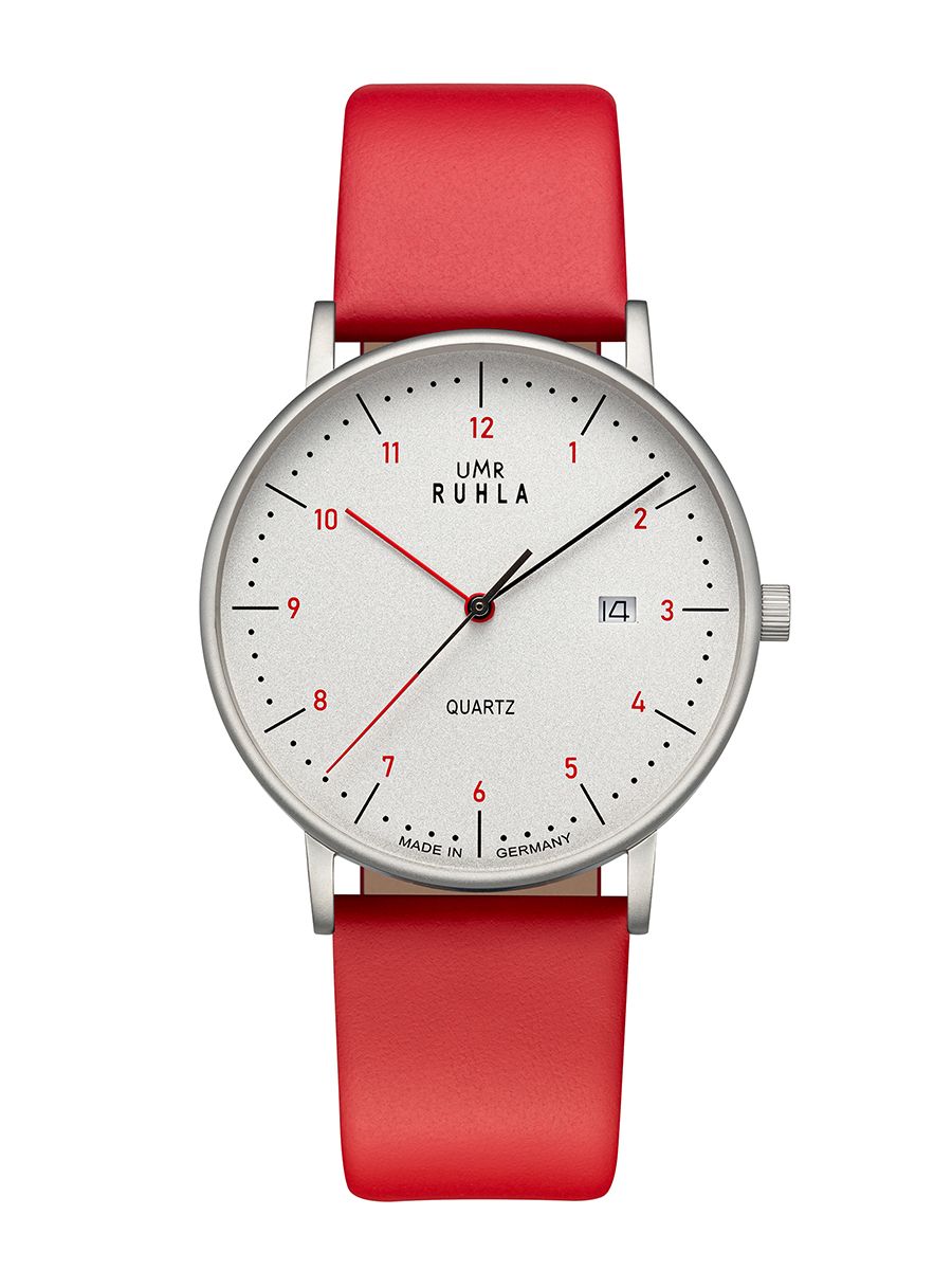 UMR Ruhla RUHLA-Classic RCL30434 Armbanduhr Weiß/Rot • Schweizer Quarzwerk • Made in Germany