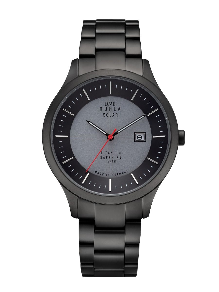 UMR Ruhla RUHLA-Solar RSO95952M Armbanduhr Schwarz-Grau • Solaruhrwerk Epson VS37 • Titangehäuse IP-Gun