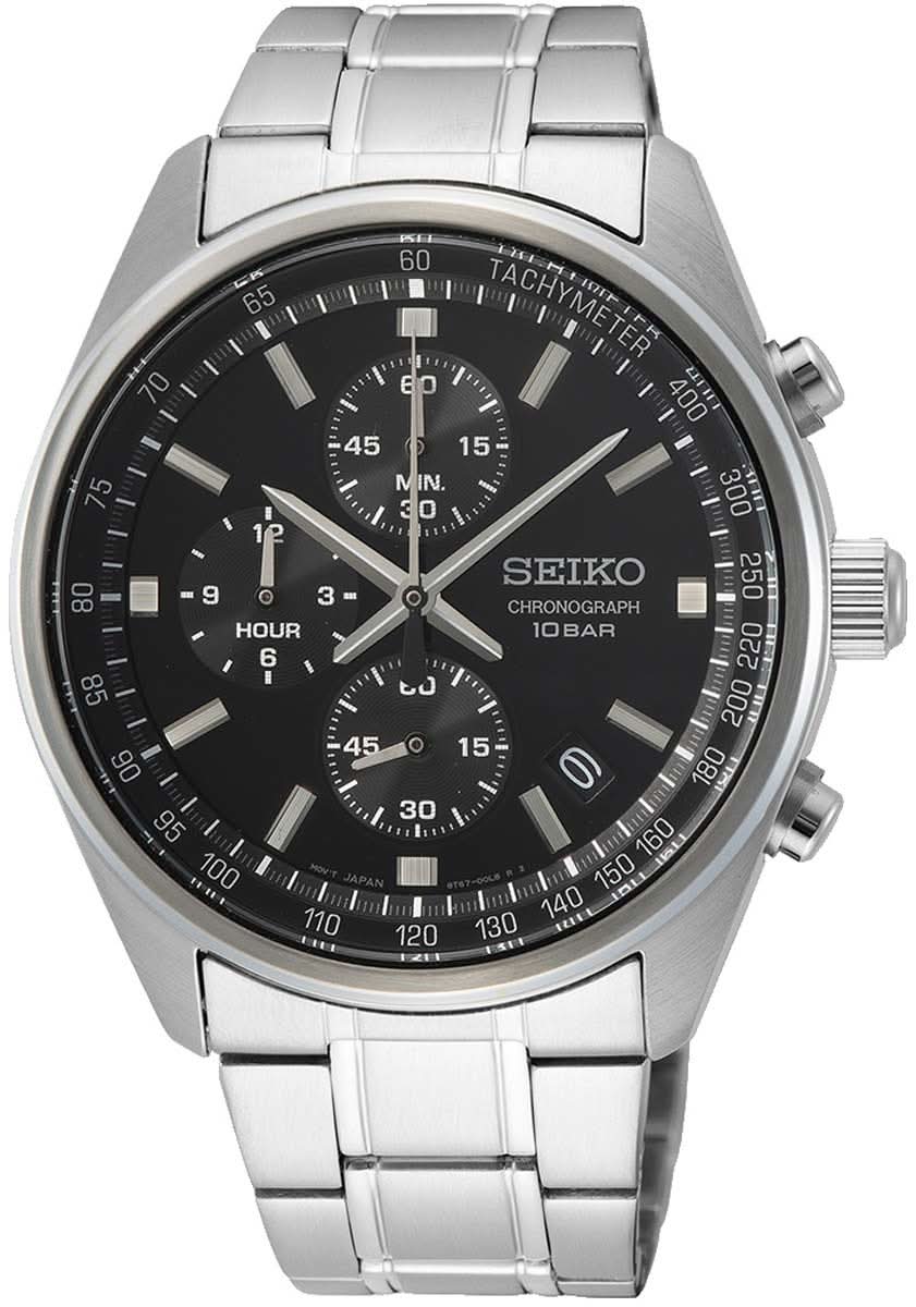 Seiko Conceptual SSB379P1 Men's Watch • Black Chronograph • Leather Strap