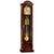 Grandfather clock in dark wood case with movement, golden pendulum, and weights