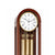 Grandfather clock: round dial, gold-plated striking tubes, and wooden case in detail