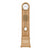 Grandfather clock made of light wood with a round dial, chime rods, and a white knob