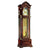 Wooden grandfather clock with glass front, dial, and pendulum inside