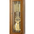 Grandfather clock made of walnut with a close-up view of the glass door, pendulum, and golden decorative chains