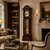 Wooden grandfather clock with glass front, dial, and pendulum