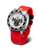 Vostok Europe Herrenuhr: Bullhead-Design, rotes Silikonarmband, silbernes Gehäuse
