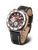 Vostok Europe Herrenuhr mit braunem Lederarmband, rundes Gehäuse, rotes Zifferblatt