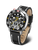 Herrenuhr mit schwarzem Zifferblatt und schwarzem Textilarmband mit beiger Unterseite