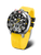 Herrenuhr mit schwarzem Zifferblatt und gelbem Silikonarmband, Chronographen-Optik