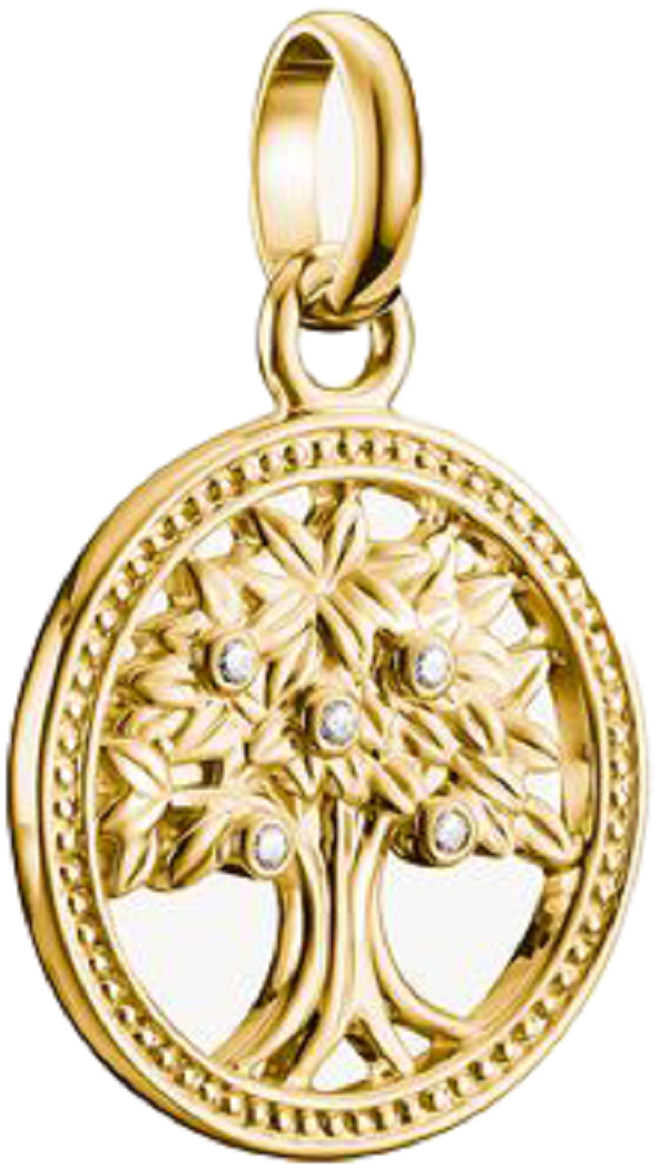 Thomas Sabo Charm pendant, tree in a ring with white gemstones, made of silver, gold plated