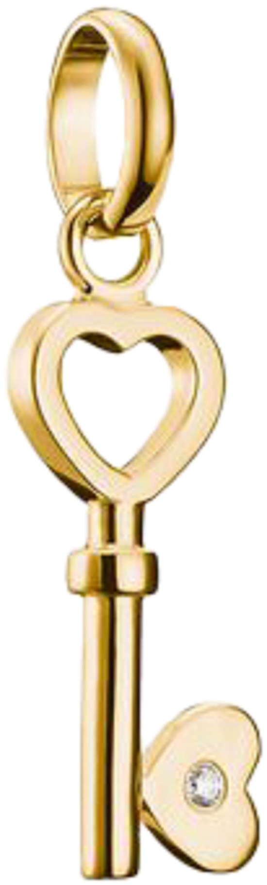 Thomas Sabo Charm Pendant, Heart-Shaped Key with White Gemstone, Made of Silver, Gold Plated