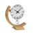 Table clock in beech look with white dial, Roman numerals, AMS logo, and pendulum