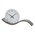 Table clock with light dial, black hands, and curved anthracite base