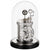 Table clock with glass dome, silver dial, and black base