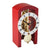 Table clock with red wooden case, front view with mechanical movement and pendulum
