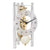 Hermle table clock with round dial and open brass movement in a glass frame.