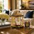 Table clock with glass dome, gold-colored case, white dial with Roman numerals