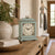Wooden table clock turquoise on sideboard, clock with white dial and floral pattern