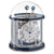 Table clock with glass dome, silver dial, Roman numerals, blue accent