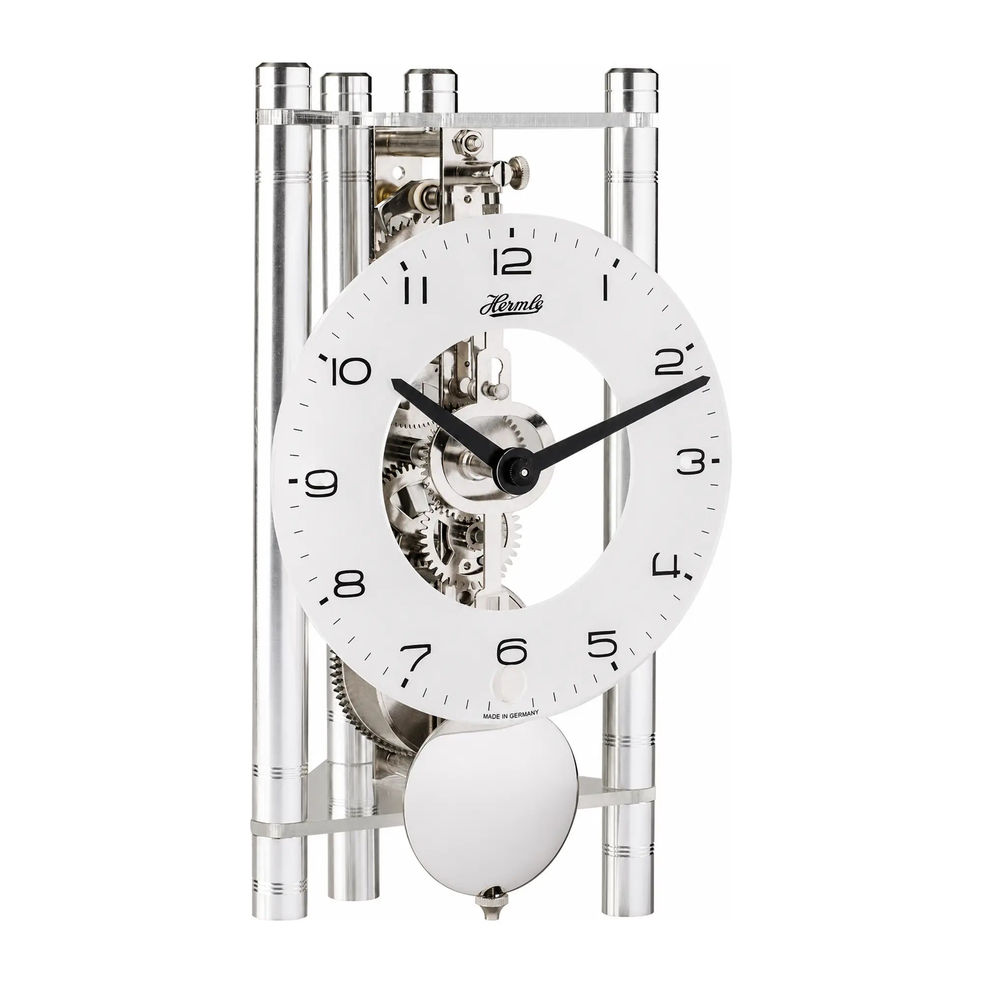 Hermle Table Clock 19.5x11x9 cm Aluminum • Mechanical Skeleton Movement • Puristic Design