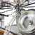 Clockwork mechanism with metal struts and gears, silver flywheel