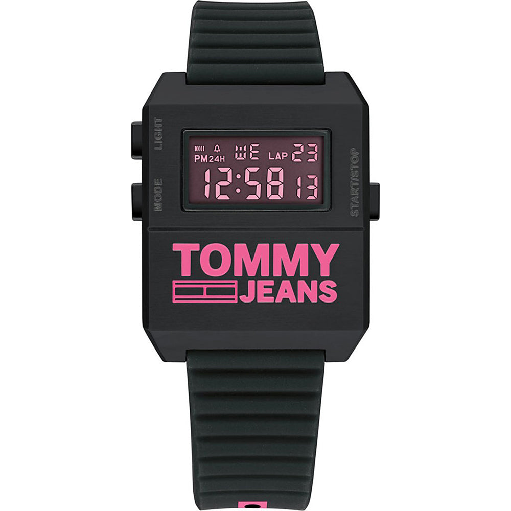 Tommy Hilfiger Jeans Herren-Armbanduhr mit digitalem LCD-Display und schwarzem Band
