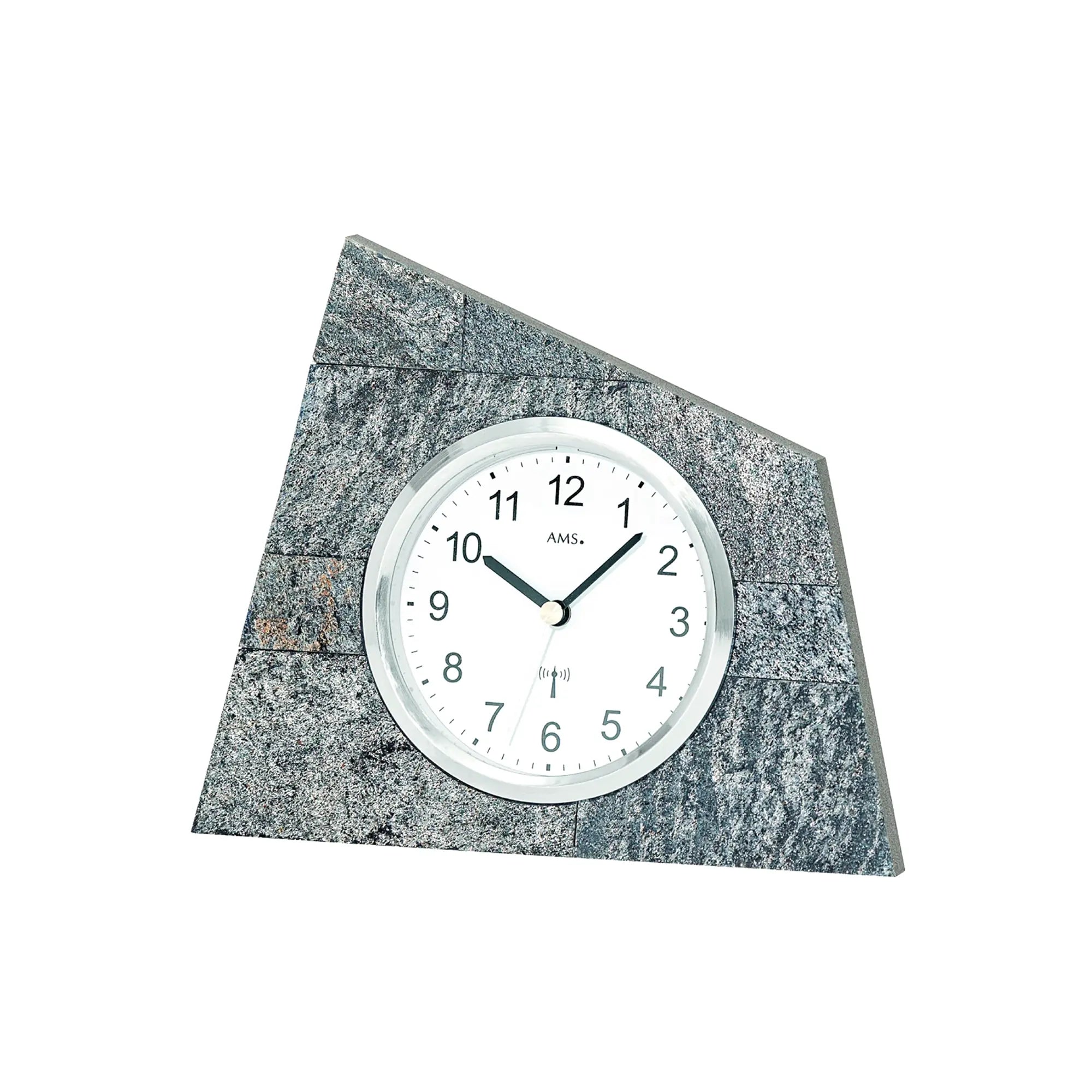 AMS F5176 Table Clock Natural Stone • Radio-Controlled Movement • Wooden Case with Stone Overlay