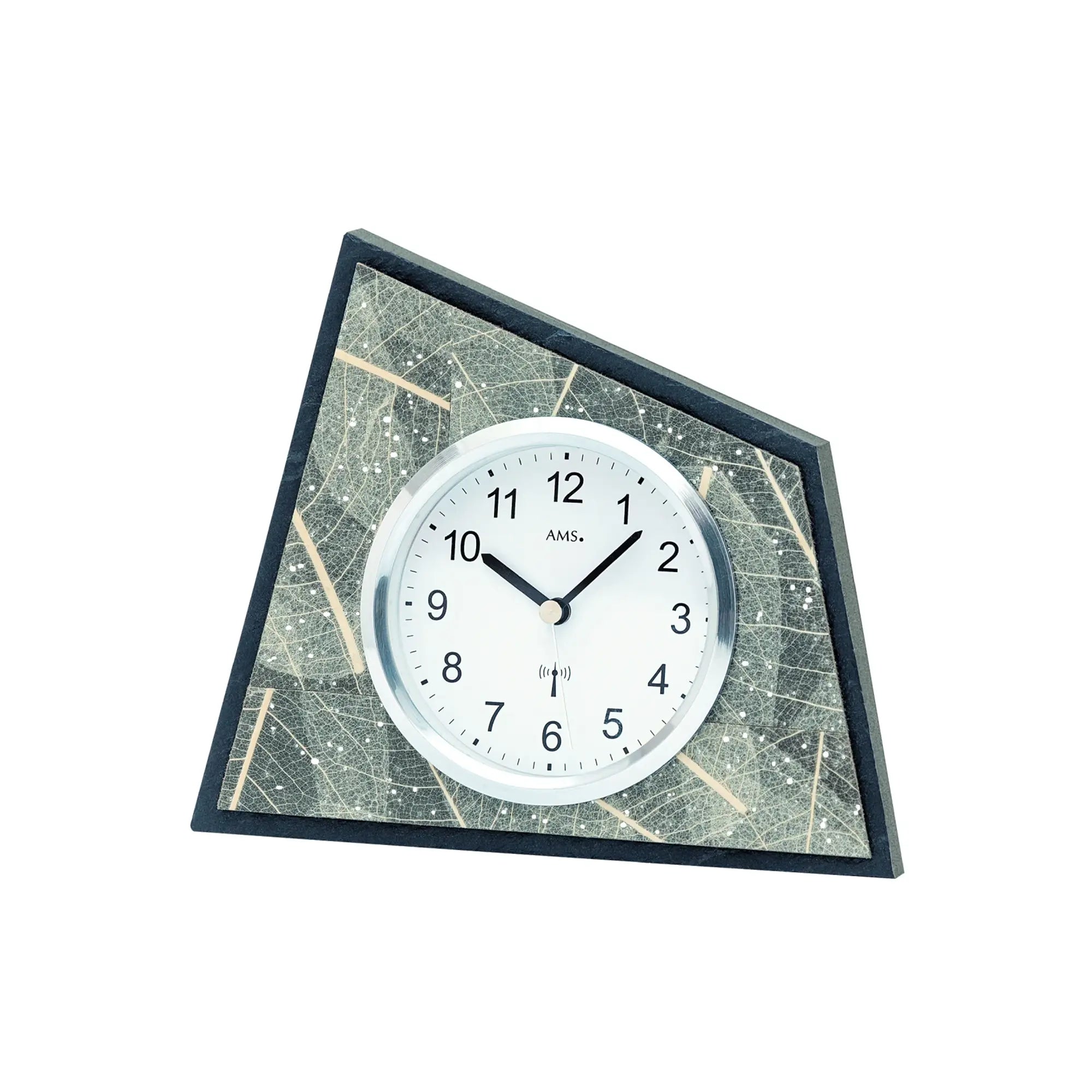 AMS F5177 Table Clock Natural Tree Leaf • Radio-Controlled Movement • Swarovski Glass Crystals