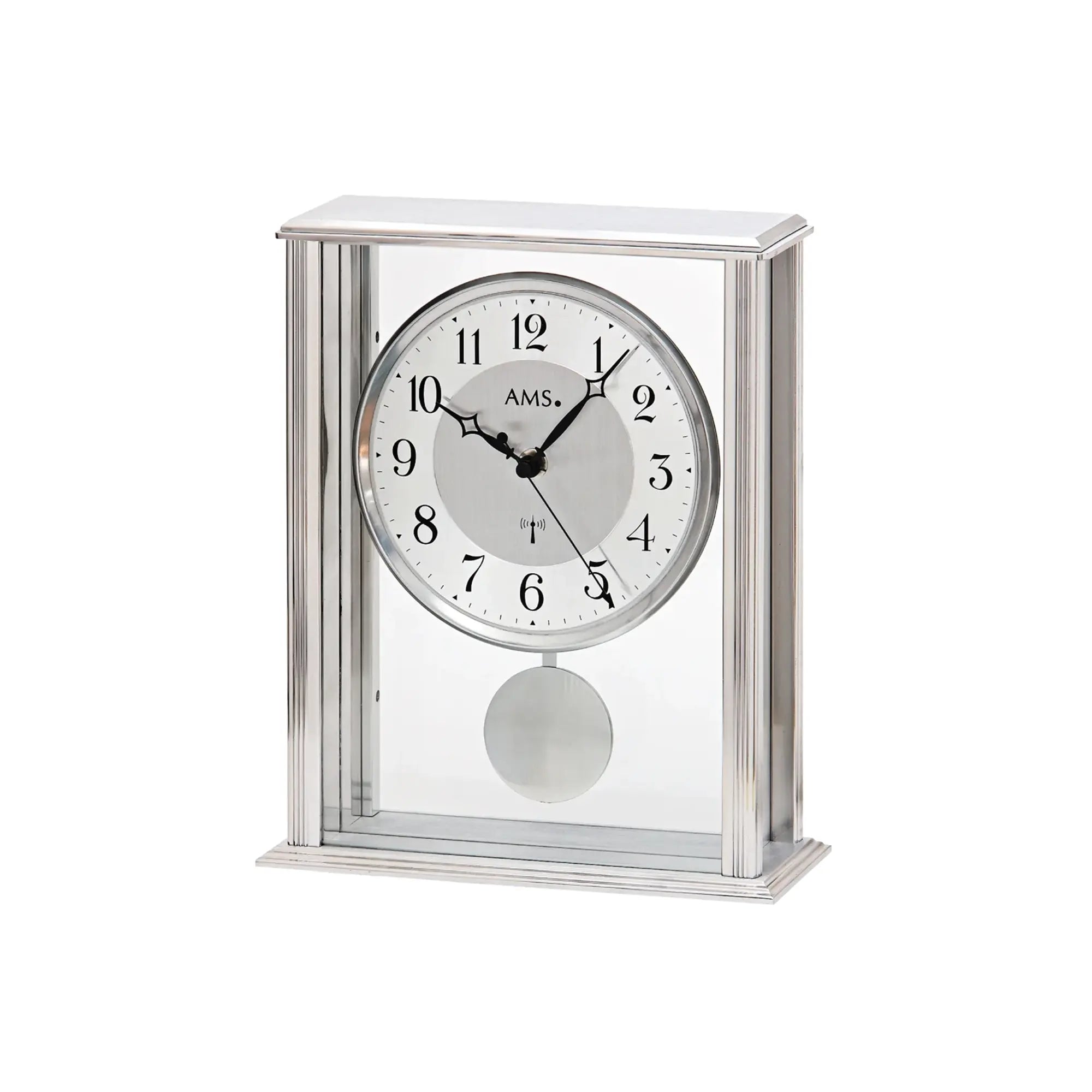 AMS Quartz Pendulum Table Clock F5190Q Silver • Quartz Pendulum Movement • Metal Case with Mineral Glass