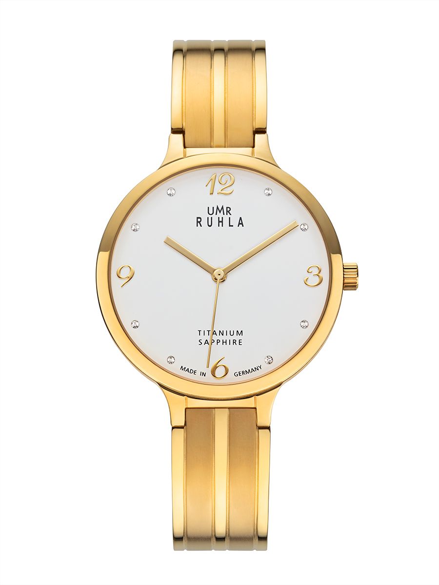 UMR Ruhla Style 41305 Armbanduhr Goldfarben • Saphirglas • Titan-Gliederband