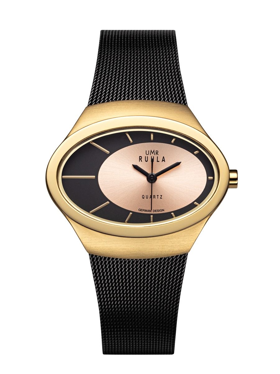 UMR Ruhla RUHLA-Style RS91334 Armbanduhr Schwarz/Gold • Miyota GL30 Quarzwerk • Milanaise-Edelstahlband