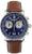 Zeppelin Chronograph-Herrenuhr mit blauem Zifferblatt und braunem Lederarmband.
