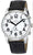 Herrenuhr mit Sprachausgabe, silbernes Gehäuse, weißes Zifferblatt, schwarzes Lederband
