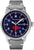 Herrenarmbanduhr Messerschmitt Komet: blaues Zifferblatt, rote Flugzeuggrafik, Lederband