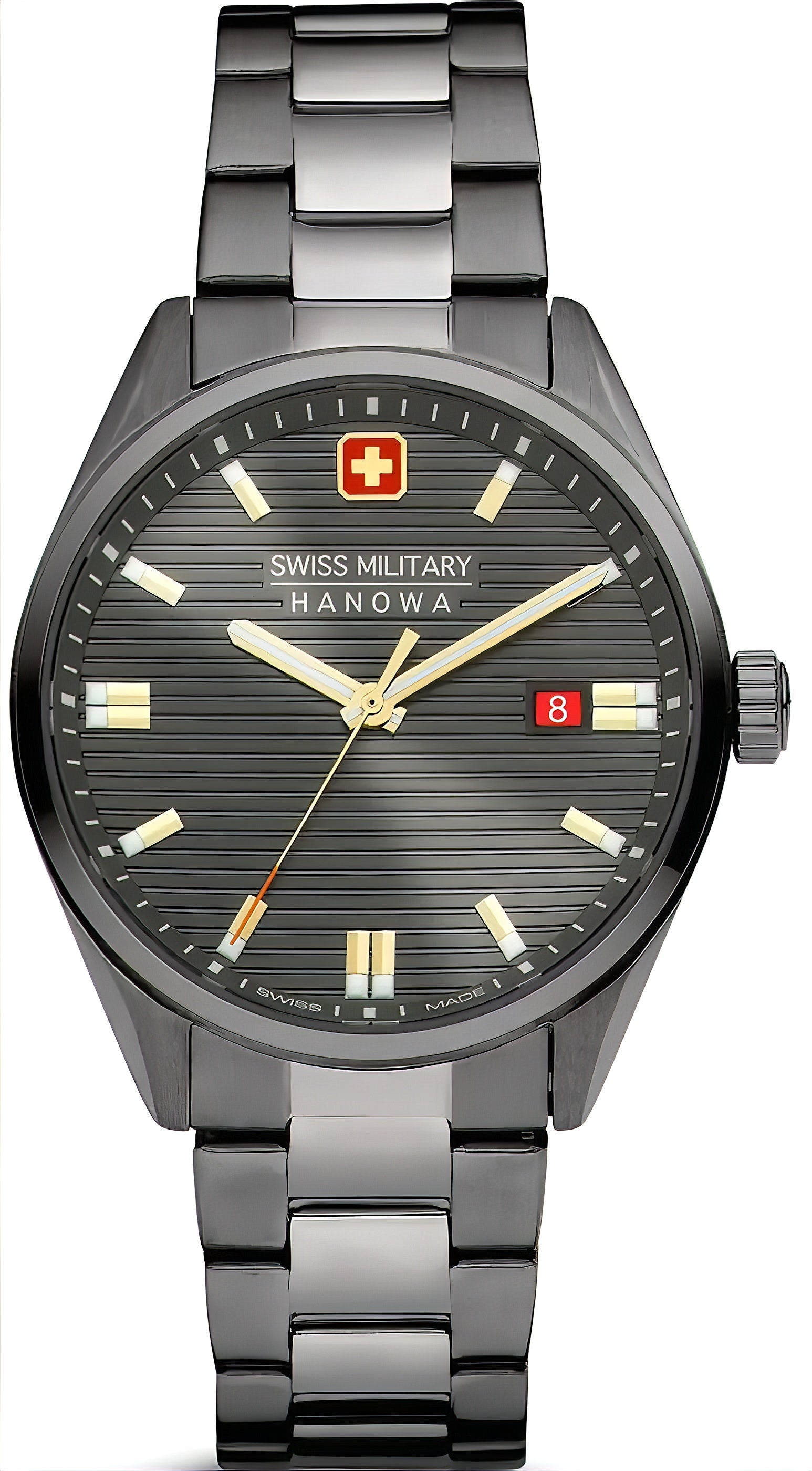 Swiss Military Hanowa Afterburn Herrenarmbanduhr, dunkles Zifferblatt, Metallarmband