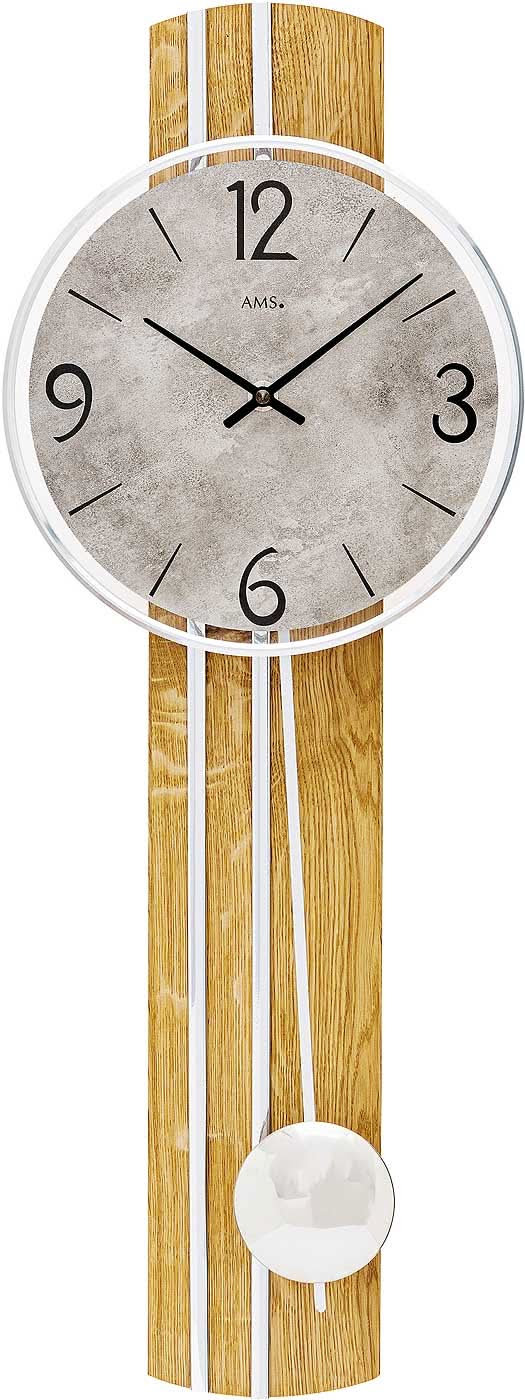 AMS Wall Clock 60x22x8 cm Wood (Wild Oak) • Precise Quartz Pendulum Movement • Elegant Design