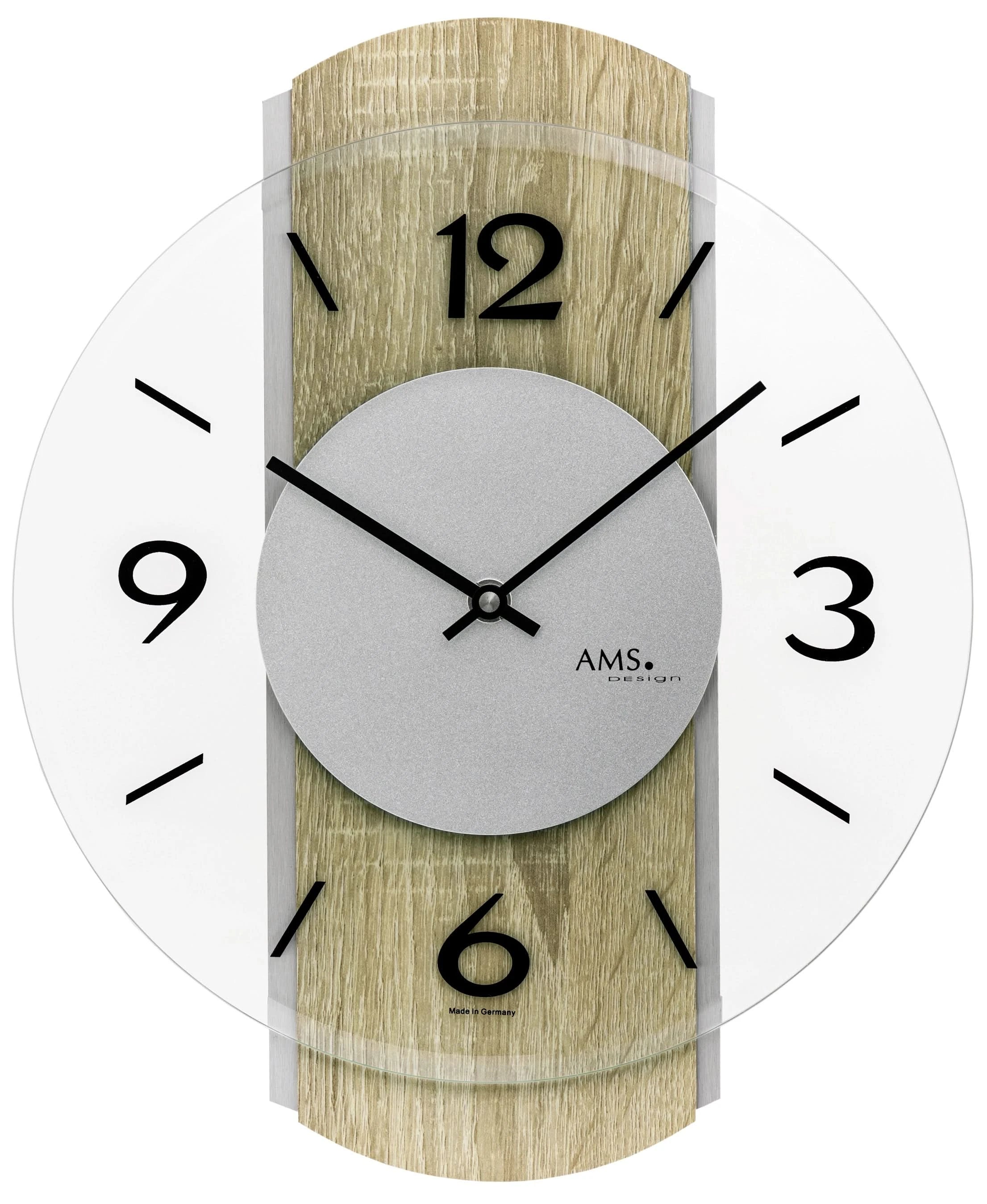 AMS Wall Clock 34x27 cm Wood, Aluminum • Modern Design • Precise Quartz Movement