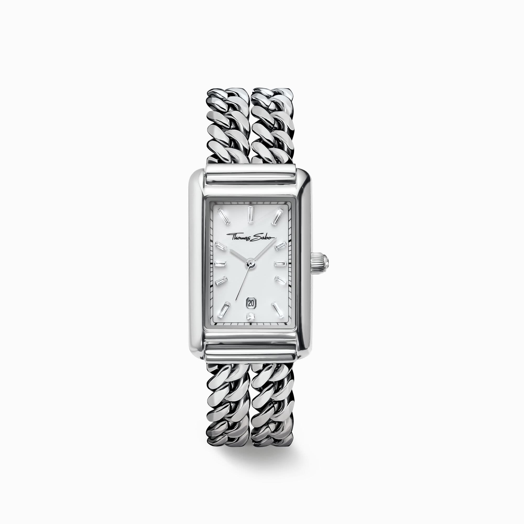 Ladies' watch, white dial, baton indexes, white zirconia stones - Thomas Sabo