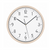 Wall clock with beige rim, white dial, black hands, and radio signal symbol