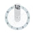 Wall clock frontal: white casing, blue ring, black numbers, and silver hands