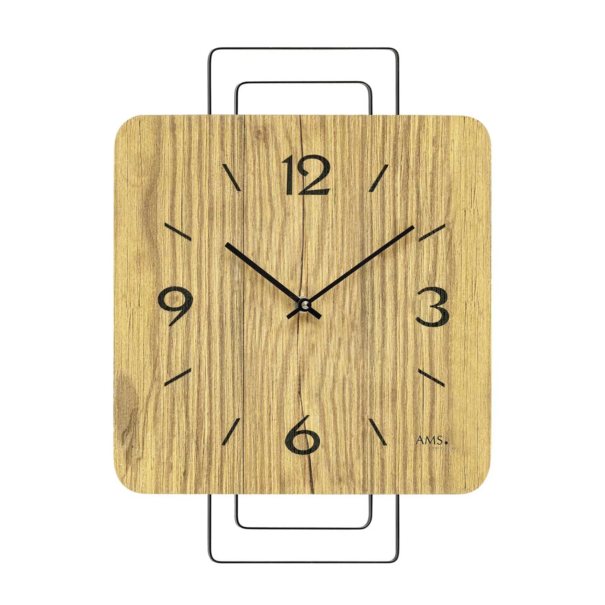 AMS W9700 Wall Clock Wild Oak • Quartz Movement • Metal Design