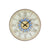 Wanduhr mit rundem Zifferblatt, goldfarbenem Mittelteil und blauer Sonnenstruktur