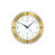 Wanduhr mit silbernem Rahmen, goldenem Zifferblatt und schwarzen Zeigern, AMS-Logo