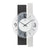 Wanduhr mit rundem Ziffernblatt, dunklem Schiefer- und hellem Holz-/Aluminiumrahmen, Mineralglas