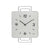 Quadratische Wanduhr mit grauer Front, schwarzen Ziffern und Zeigern