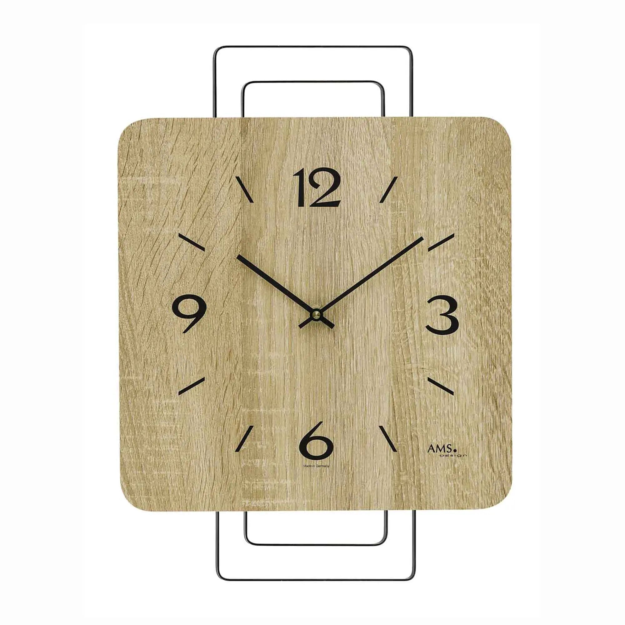 AMS W9692 Wall Clock Sonoma Oak • Quartz Movement • Metal Design